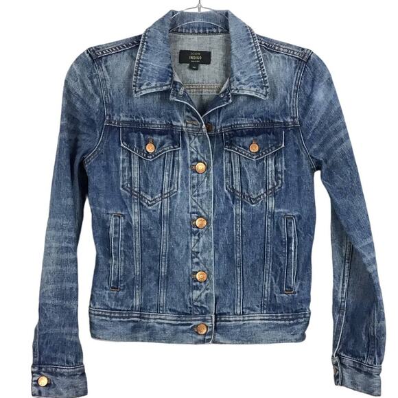 J CREW Classic Denim Jean Jacket Indigo Tyler Blue Wash Trucker Jacket sz XS - Picture 6 of 12